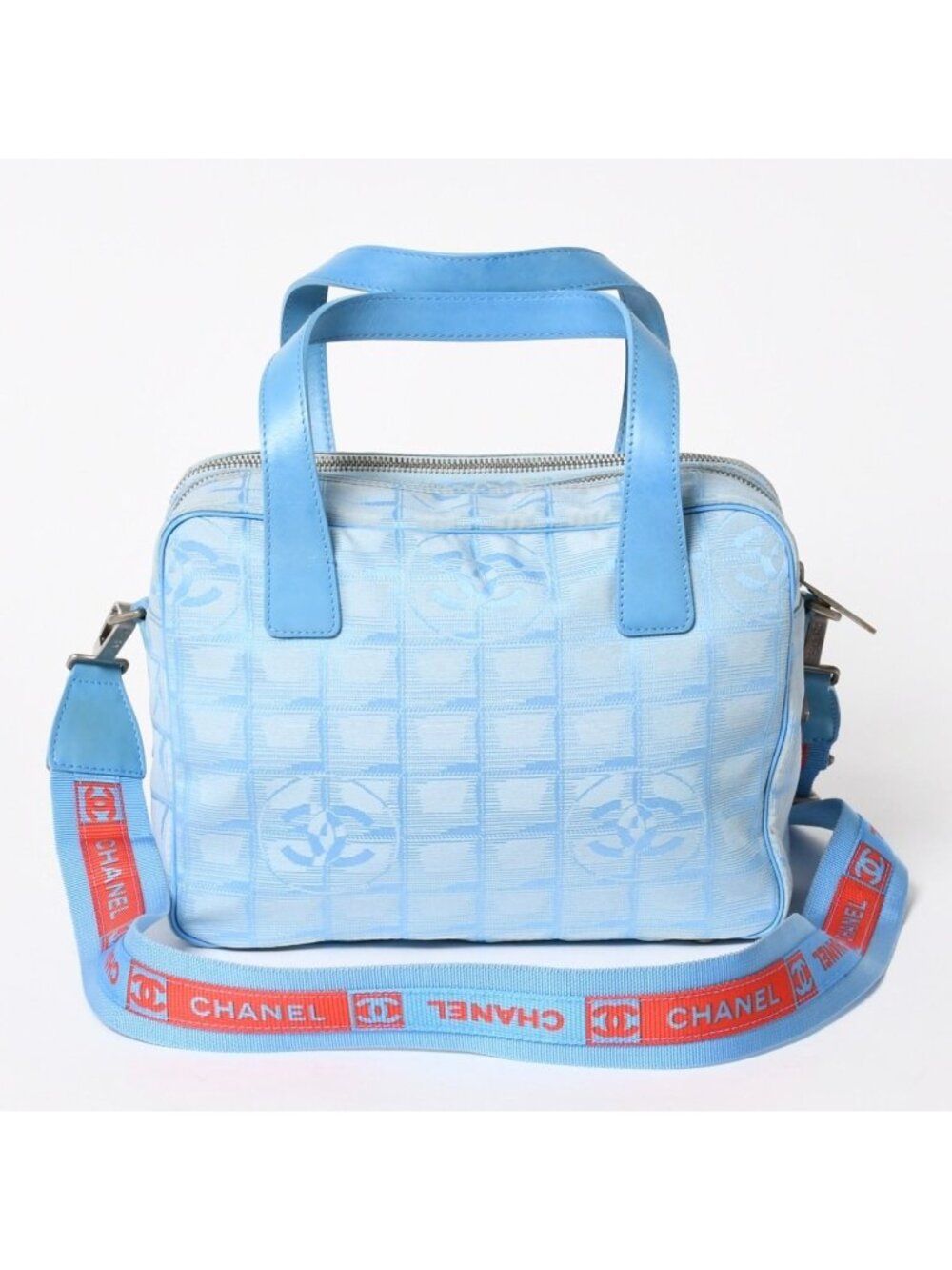 Chanel New Travel Line 2-Way Bag CC Logo Nylon Leather Blue